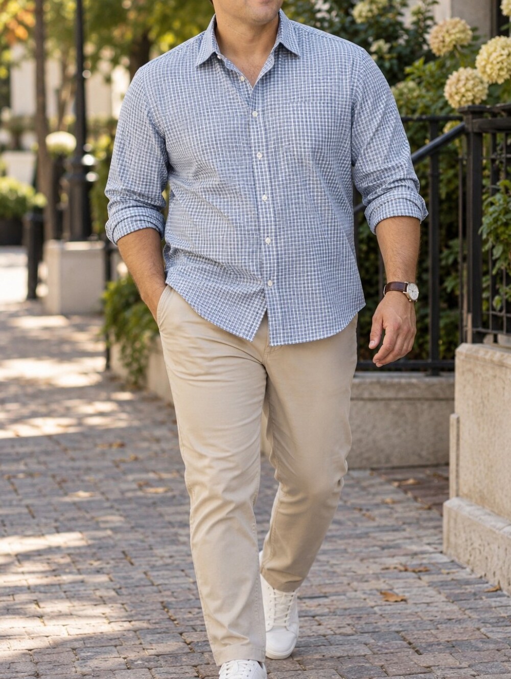 Banana Republic 100% Cotton Blue White Check Button Down Shirt Mens Plus Size